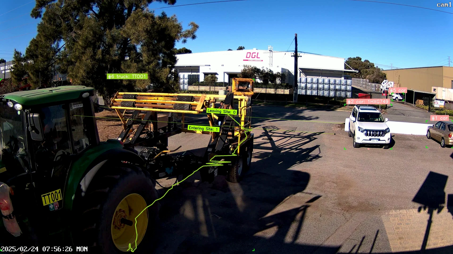Annotated Machine Vision still showing plant entering site and vehicle detection