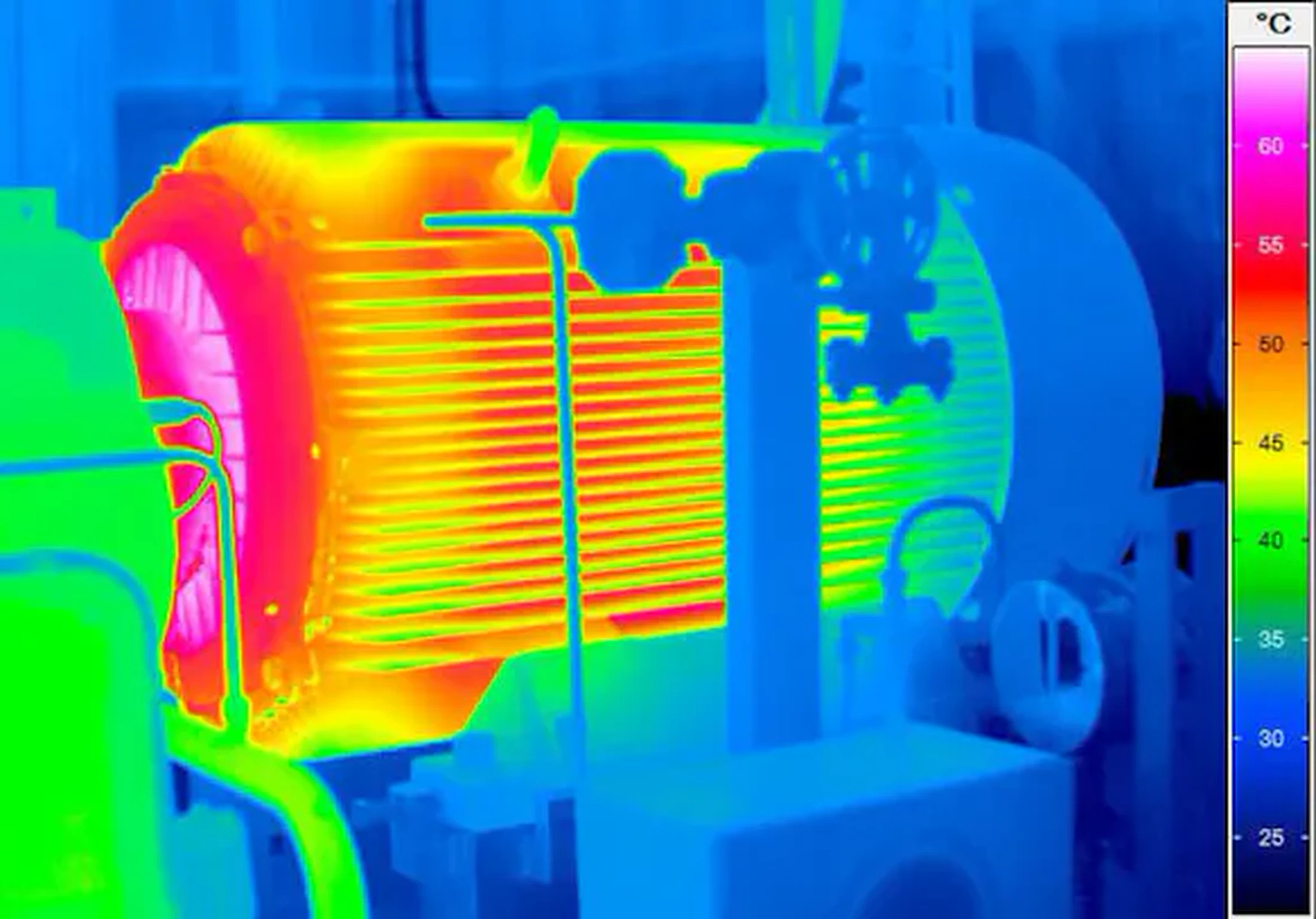 Thermal view of industrial motor and process equipment showing operating temperature